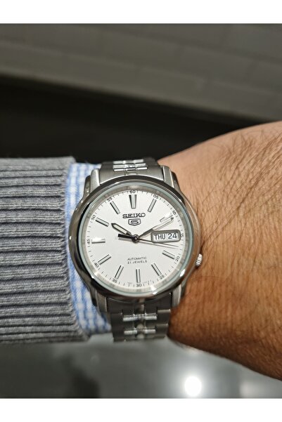 Seiko 5- Automatic White Dial Calendar Steel Bracelet 3 Atm Water Resistant Men's Wristwatch