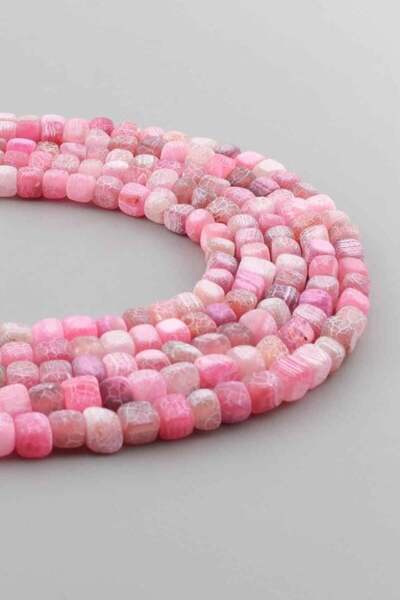 Uçar Doğaltaş Yengeç Akik Doğal Taş Mat Pembe Küp Kesim 6x6mm Dizi [AA]