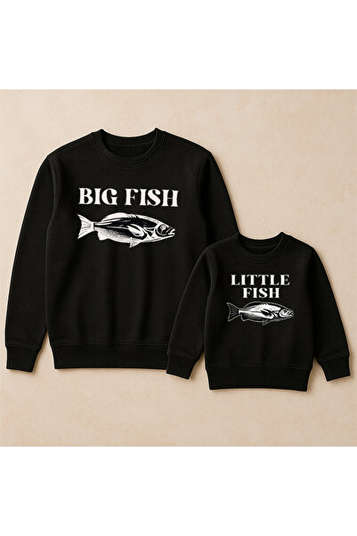 SVART WEAR Big Fish Little Fish Tată Fiul Tată Fiul Băiat Copil Combinație Swea tricou PRET PENTRU UNUL 100% Bumbac