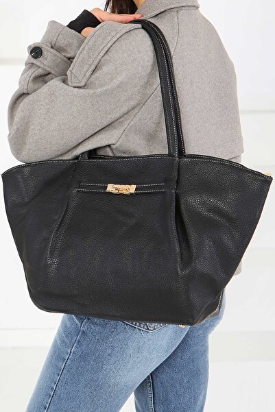 TOFİSA Жіноча чорна широка сумка через плече зі штучної шкіри - 27844-ЧОРНА