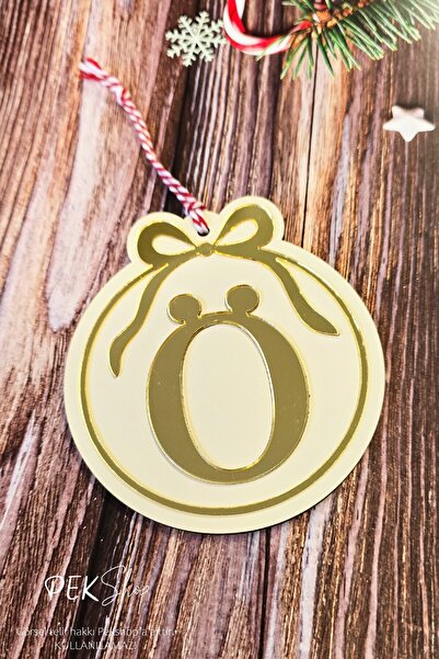 PEKSHOP Initial Letter Round Model Bow Christmas Tree Ornament - Gold Initial Letter and Bow Design New Year Ornament
