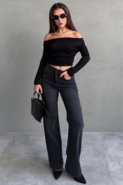 Madmext Füme Wide Leg Kadın Kot Pantolon MG2596