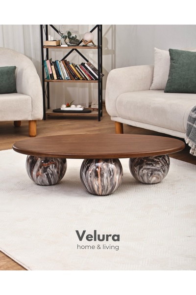 Velura Home & Living Modern Orta Sehpa & Küre Sehpa & Top Sehpa & Oval Ceviz ...