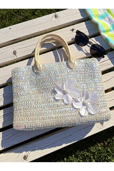 YILDIZ CİVLAN Deri ve Boncuk İşlemeli Hasır El Çantası