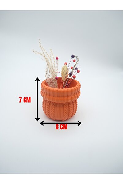 ATEŞLER HEDİYELİK TURUNCU RENK DEKORATİF ÖRGÜ DESENLİ VAZO