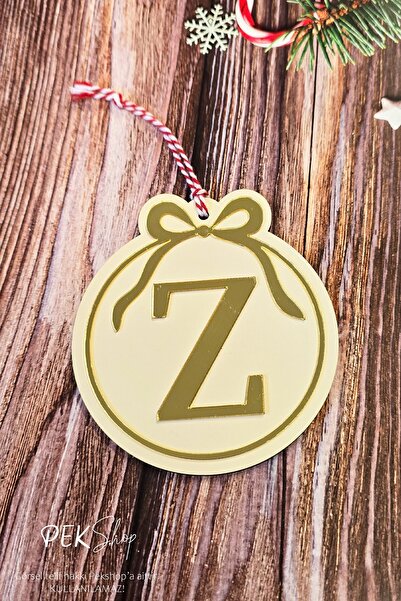 PEKSHOP Initial Letter Round Model Bow Christmas Tree Ornament - Gold Initial Letter and Bow Design New Year Ornament