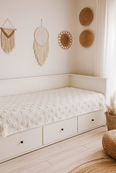 Divanest Scandinavian Hemnes Sofa Cover Chenille Throw, Bedspread Ecru