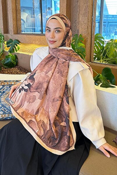 lamelif Floral Desen Bambu Şal Sütlü Kahve