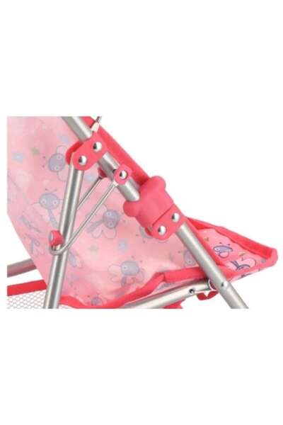 MACVI ® Foldable Doll Stroller, Metal Frame, 4 Wheels, Adjustable Handle, Storage, Pink.