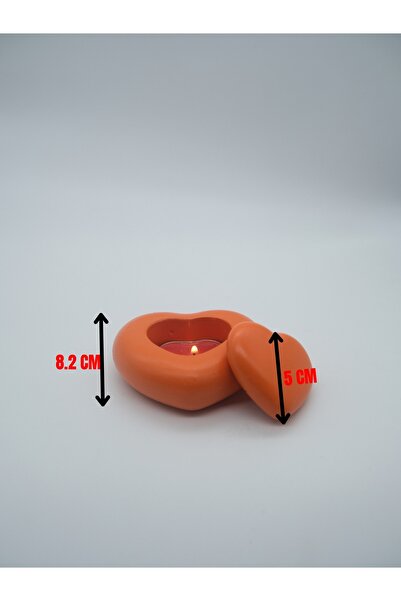 ATEŞLER HEDİYELİK TURUNCU REN DEKORATİF KAPAKLI KALP MUMLUK