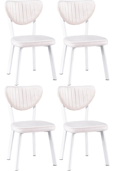 Puklife 4 Adet Ecrin Mutfak/ Salon Sandalyesi Beyaz Renk Ayak Krem Renk Sırt