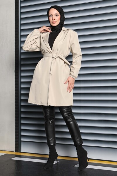 TOFİSA Kuşaklı Kolu Lastikli Miranda Trençkot Krem - 27799-KREM