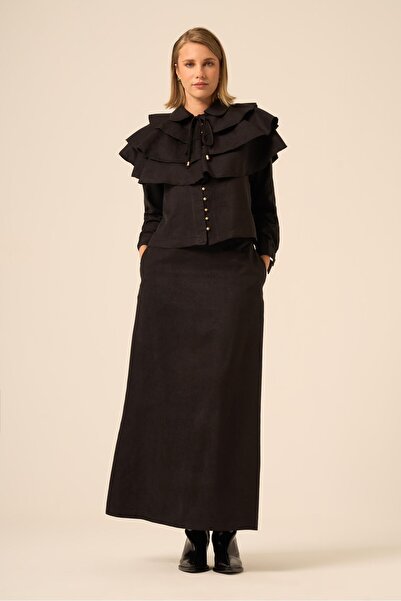 FTZ WOMEN Suede Ruffle Suit Black 31247