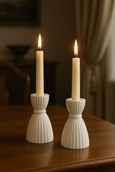 Beyaz Atölye 2’li Pleksi Görünümlü Şamdan Seti