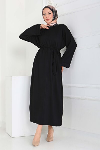 TOFİSA Double Sleeve Casual Modal Dress Black - 27887-Black