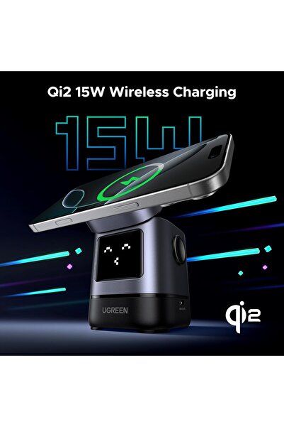 Generic UGREEN 15W Uno Wireless Charger Qi2 MagSafe 2-in-1 Foldable Magnetic Phone Stand