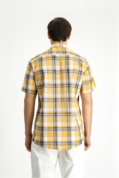 Kiğılı Short Sleeve Regular Fit Plaid Sports Button Collar Cotton Shirt