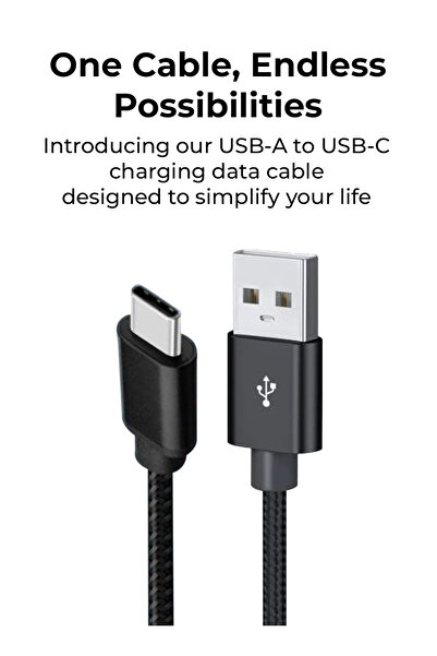 Glassology كابل شحن مضفر أسود بطول 1.2 متر من USB-A إلى USB-C - متين وسريع