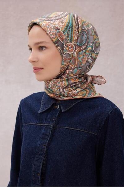 Belli Eșarfă Tivil din mătase pură 4202 - 34 gri cu model etnic