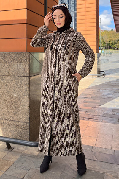 TOFİSA Zikzak Desenli Fermuarlı Jakar Kap Vizon - 27813-VIZON