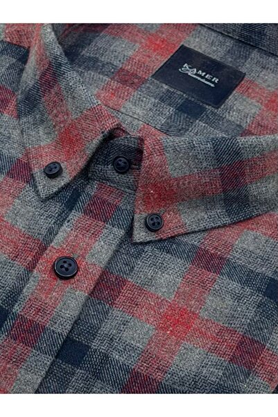 KAMER Men's Oversized (Plus Size) Winter Long Sleeve Button-Up Collar Single Pocket Plaid Multi-Color Shirt 3550g