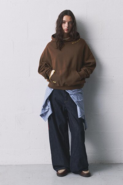 Pull & Bear Kalp nakışlı kapüşonlu sweatshirt