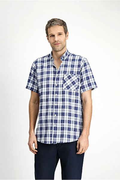 Kiğılı Short Sleeve Regular Fit Cotton Sports Button Collar Plaid Shirt