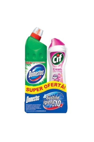 Cif Pachet de curățare: Domestos Pine 750 ml + Cremă roz 500 ml