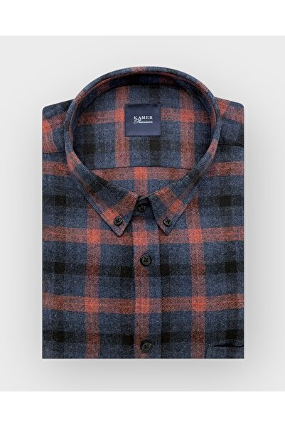 KAMER Men's Oversized (Plus Size) Winter Long Sleeve Button-Up Collar Single Pocket Plaid Multi-Color Shirt 3550L
