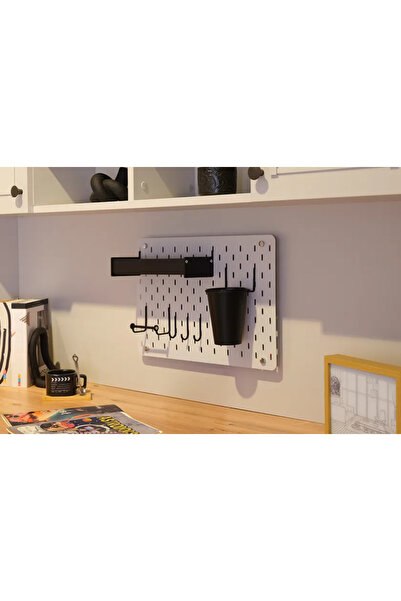 Almila Çalışma Masası Pegboard Seti Gri-Siyah