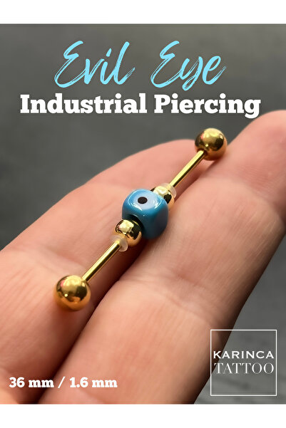 Karınca Piercing Evil Eye Nazar Boncuğu Altın Rengi Gold Industrial Piercing Köprü Piercing
