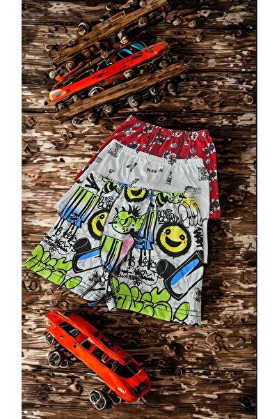 minecidem Erkek Çocuk Penye Baskılı Boxer Şort 3 Lü Set