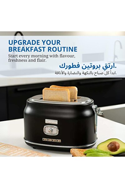 Westinghouse Retro 2-Slice Toaster — 6 Levels, Self-Centering, Crumb Tray, Warming Rack (Black)