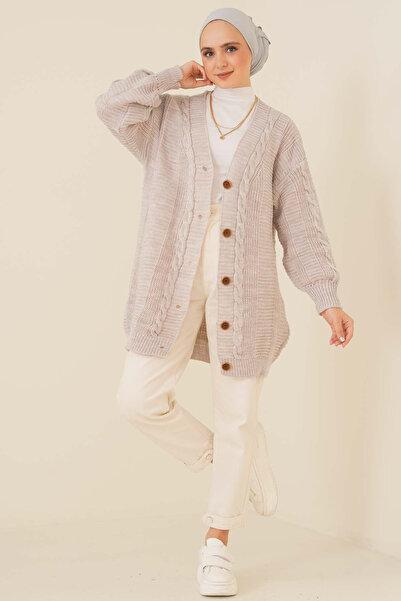 H&E LUXURY DESIGN Women's Hijab Compatible Buttoned Oversized Knitwear Cardigan