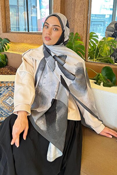 lamelif Yaprak Desen Bambu Şal Antrasit