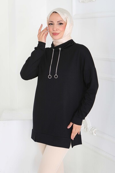 TOFİSA Модална туника с верижка, черна - 27916-BLACK