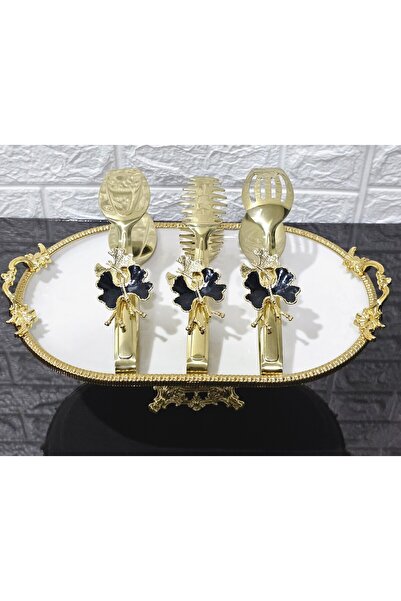atabey home Gold Serving Tongs Set of 3 Black Butterfly/Pasta/Cake/Dinner/Display Tongs Titanium