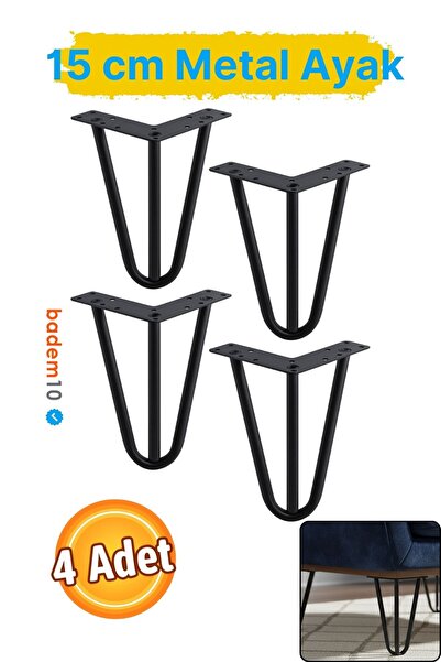 Badem10 Martı 4 Adet Set Paket 15 cm Siyah Metal Mobilya Ayağı Üçgen Modern K...