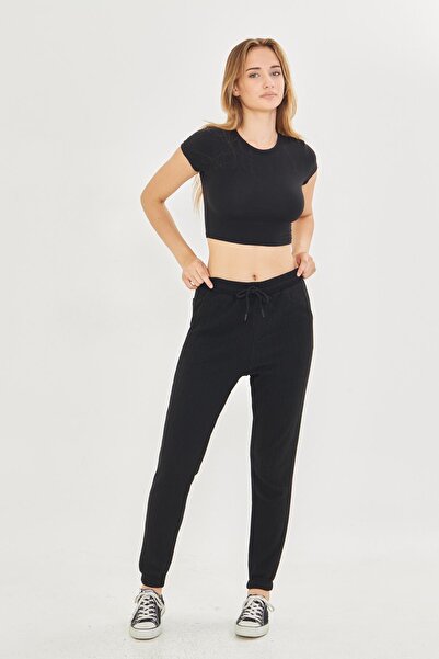 Kutaf Women's black Corded Fabric high waist jogger pants