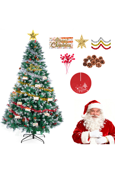 SINCHER شجرة عيد الميلاد الاصطناعية بطول 1.8 متر/6 أقدام، أطراف فروع بيضاء من مادة البولي فينيل كلوريد 1400، سهلة التركيب