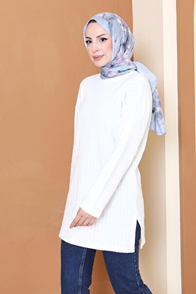 TOFİSA إنترلوك Y شق تونيك أبيض - 27803-WHITE