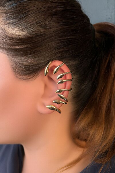 TURBİJ أقراط نسائية على شكل ورقة الهيكل الهلالي بلون ذهبي