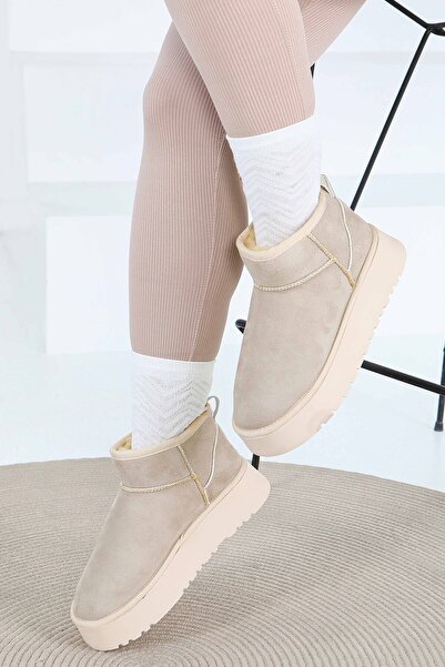 TOFİSA حذاء نسائي بيج بنعل عالٍ من الجلد السويدي - 27783-BEJ