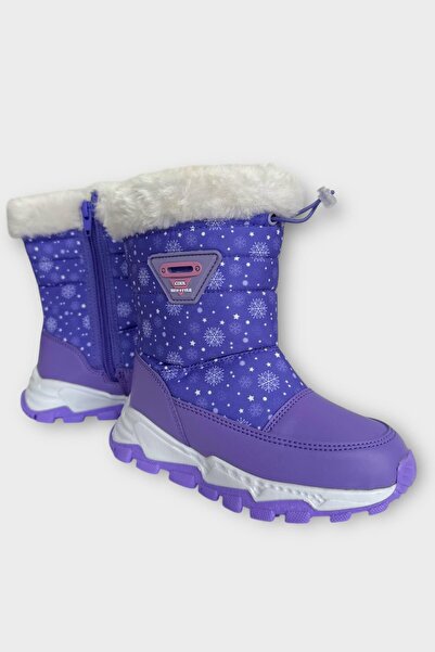 Liger Water Repellent Adjustable Lace-Up Fur Girls' Boots Lilac