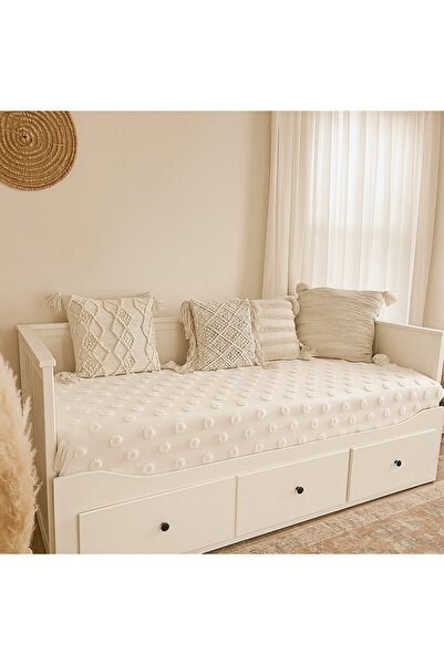 Divanest Scandinavian Hemnes Sofa Cover Chenille Throw, Bedspread Ecru