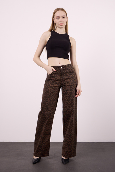 JUD Elena 145 High Waist Leo Brown Wide Leg Pants Women