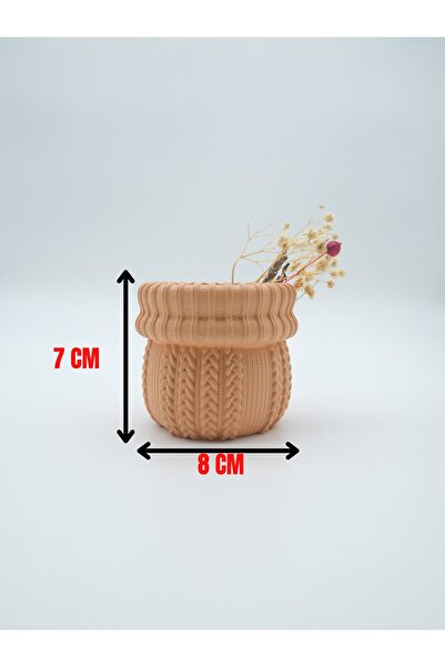 ATEŞLER HEDİYELİK TEN RENGİ DEKORATİF ÖRGÜ DESENLİ VAZO