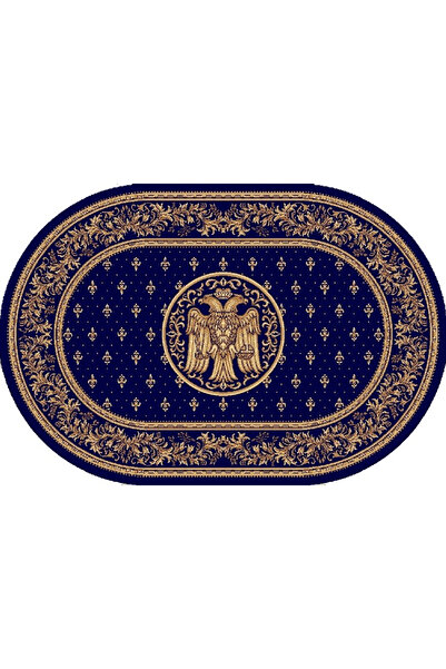 Lotos Oval Church Pattern Rug 15077-810, Double-Headed Eagle Print, Blue, 8 mm Thread