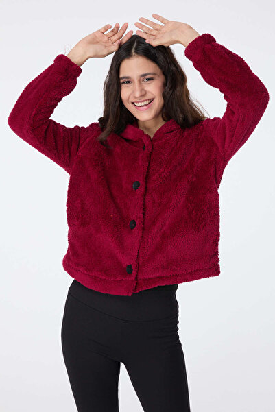 TOFİSA Plush Jacket Burgundy - 27822-Bordo