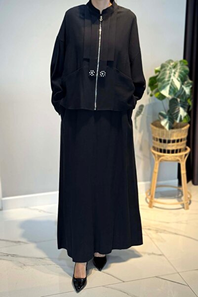 Ceremony The Front Placket of the Jacket Has Two Pleats and Two Flower Stone Details, Dress Suit 6944 Black